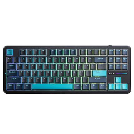 AULA F87 BLUE BLACK CYAN GRAYWOOD SWITCH MECHANICAL GAMING KEYBOARD